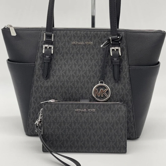 Michael Kors Charlotte Bag & Double Zip Wallet Black - Picture 1 of 10